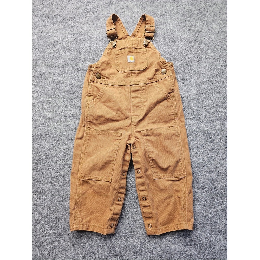 Carhartt Overalls Bib Toddler Baby 18 Months Double Knee Canvas Pants Brown Tan